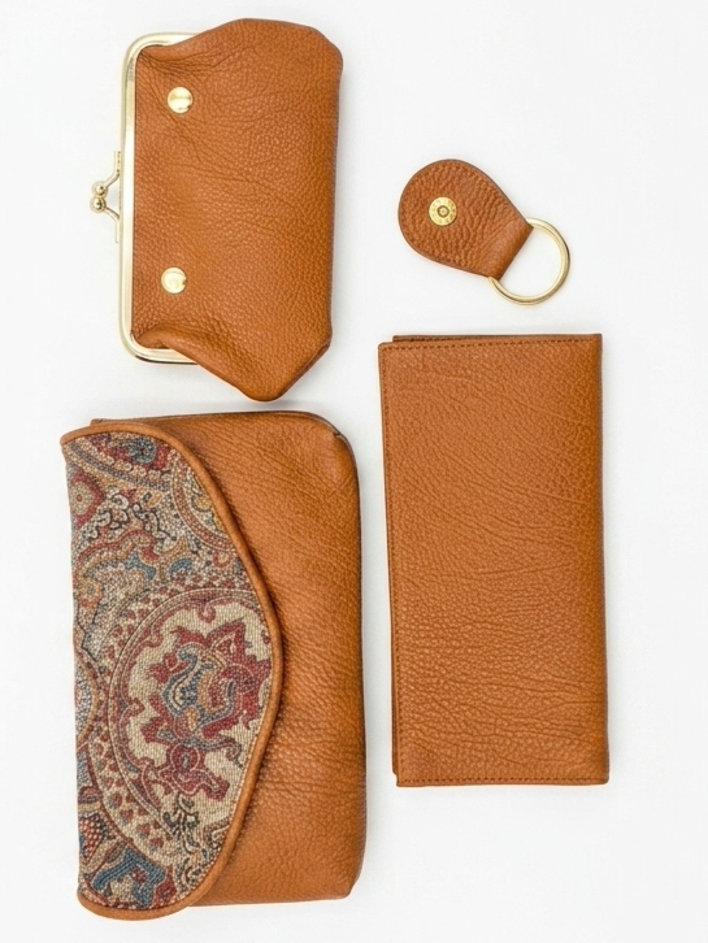 Sun King vintage faux leather paisley 4-piece wallet set boho retro chic tan